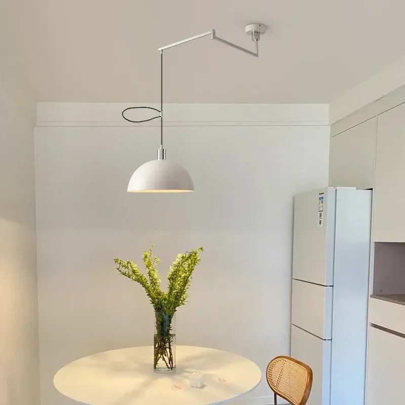 Long Pole Swing Arm Pendant Light Adjustable Restaurant Rocker Lamp Study Bar Rotatable Chandelier for Dining Room