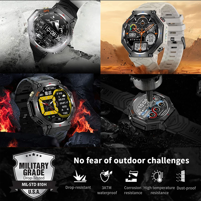 2026 NEW GPS Sports Smart Watch 3ATM Waterproof Built-in Dual-Band 510Mah Battery Compass Altimeter Military Grade Smartwatch