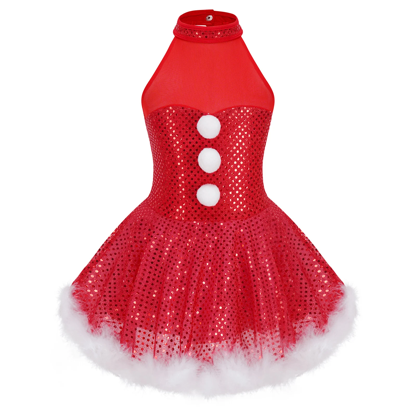 Kids Girls Christmas Snowman Cosplay Costume Ballet Dancewear Shiny Sequins Sleeveless Mesh Splice Figure Ice Skating Tutu Dress s 3xl womens shiny ice ballet dance dress see through mesh patchwork leotard figure skating dresses performance costume