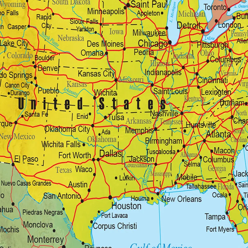 World Map Poster North America Political and Traffic Route Map 100*150cm Non-woven Canvas Painting