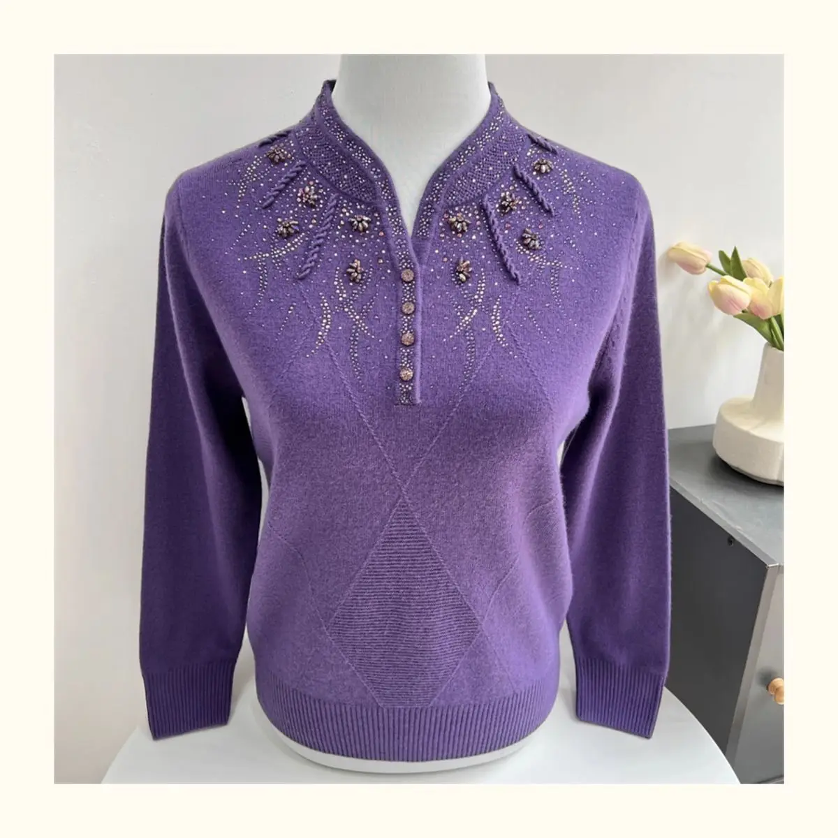 Stehkragen Strickwaren Woolen Pullover Für Frauen Frühling Herbst Pullover Tops Weibliche Warme Dicke Zieht Femmes Winter Jumper – Detail 4