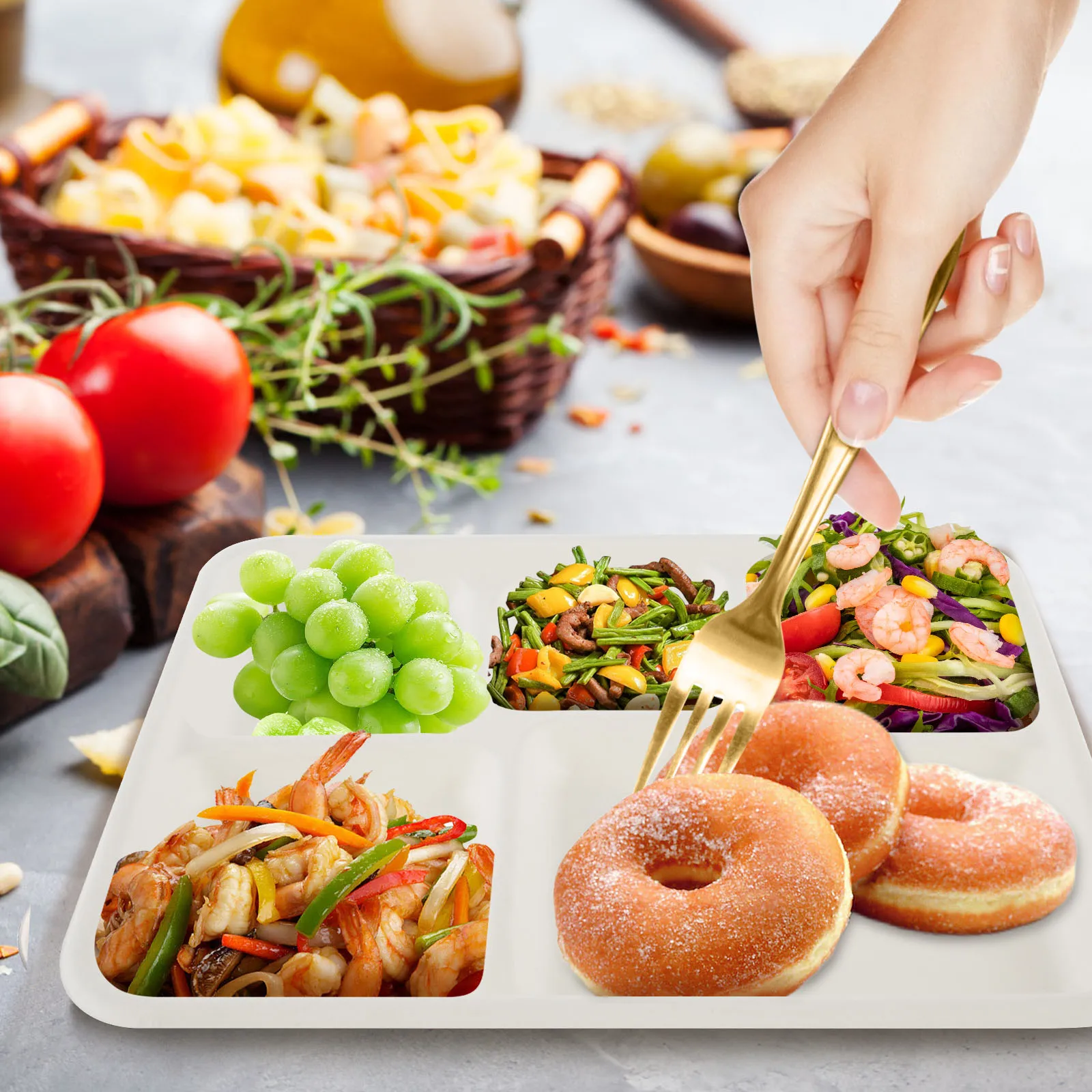 50Pcs Sugarcane Plate 5 Compartments Paper Plate Eco-friendly Compostable Compostable Paper Plates for Party Dinner