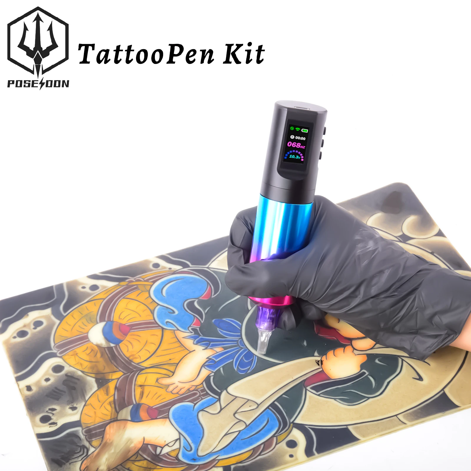 Tattoo Kit POSEIDON Hot New Tattoo Pen Kit For Permanent Makeup Tattoo Machine Kit Wireless Tattoo Power Supply Tattoo Gun Kit 5