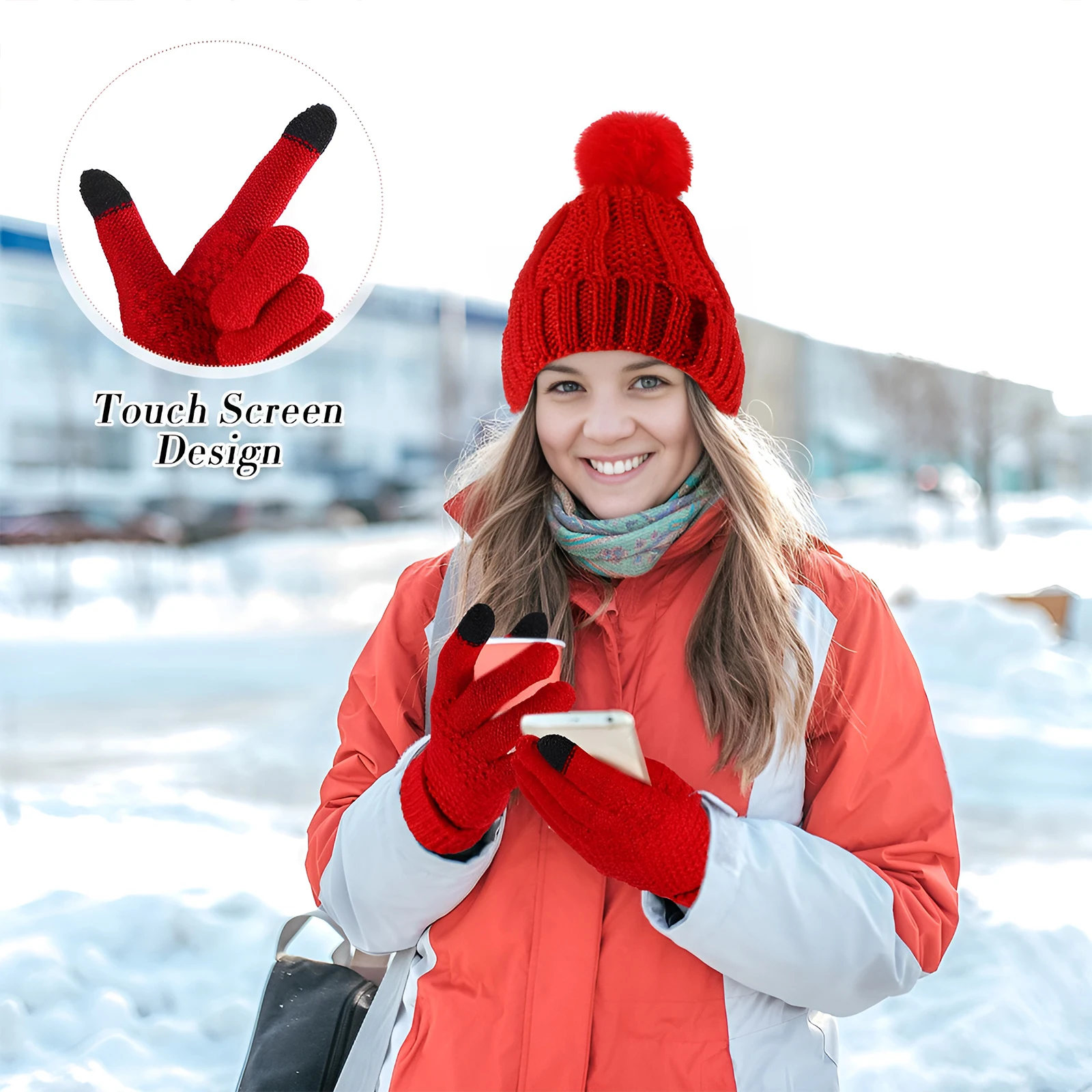 Knitted Hat Scarf Set 4pcs For Outdoor Sports