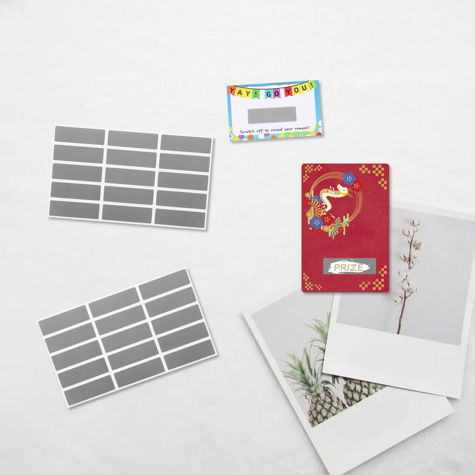 150Pcs 직사각형 스크래치 스티커 DIY 스크래치 카드용 자체 접착 라벨 보상 추첨 티켓 결혼식 생일 파티