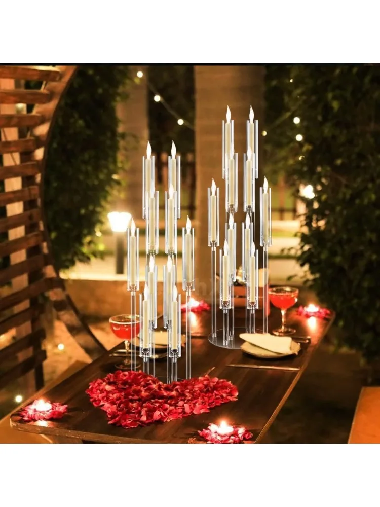 10Pcs Acrylic Floor Candelabra 10 Arm Candelabra Centerpiece for Wedding Clear Candle Centerpieces with AcrylicTaper Candlestick
