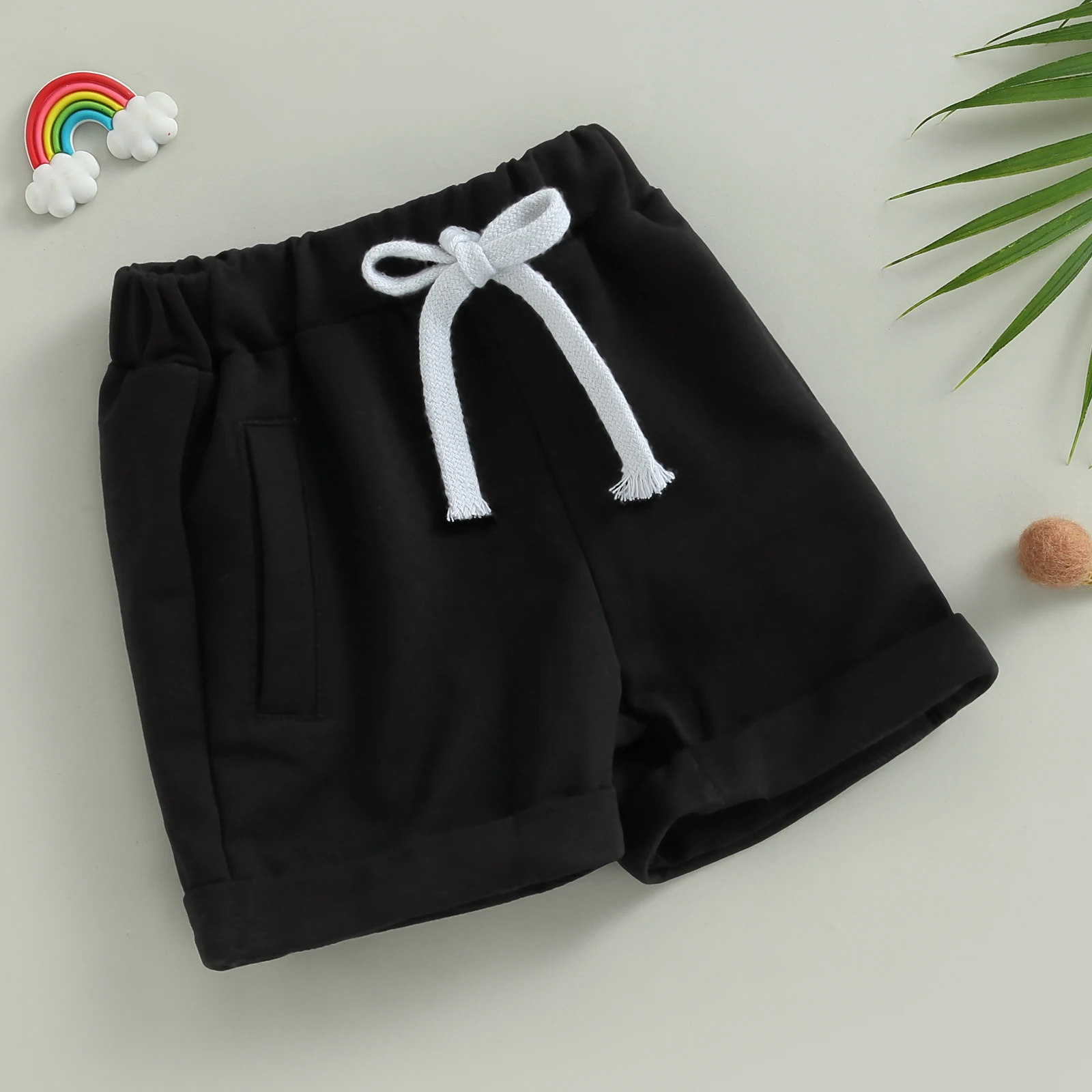 Pudcoco Toddler Kids Baby Boys Athletic Shorts Solid Color Elastic Casual Shorts Short Pants for Infant Newborn 0-3T