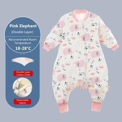 Cozy Cartoon Split-Leg Baby Sleepsack with Removable Sleeves - Warm and Comfy - 90-100cm (Pink Elephant-1)