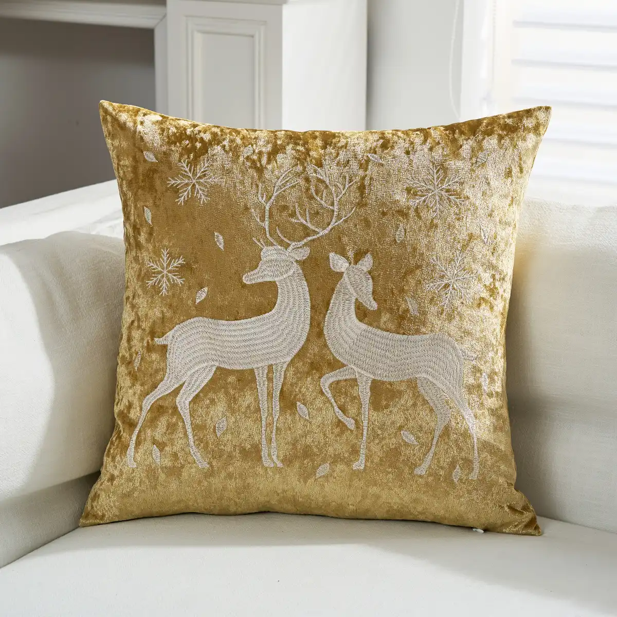 Christmas Decorative Pillow Covers Set Of 4, 18x18 Inch - Gold Series Snowflake Winter Farmhouse Holiday Throw Pillow Covers For Couch, Sofa, Bed
