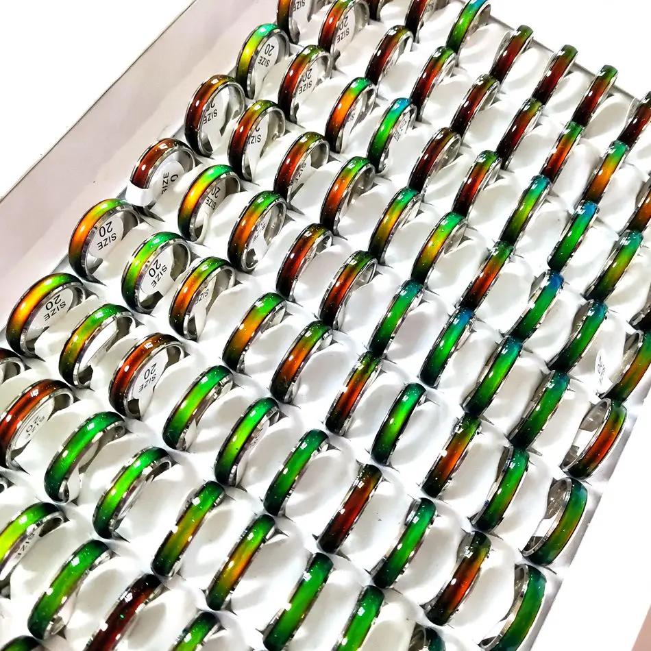 10/30/50pcs Band 6mm STAINLESS STEEL Mood Rings Bright Glazed Men Women Changing Color Ring Quality Jewelry Gifts 6
