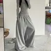 Retro American Lazy Style Embroidered Loose Ribbed Wide Leg Casual Dance Sweatpants Trendy High Waist Trousers for Women