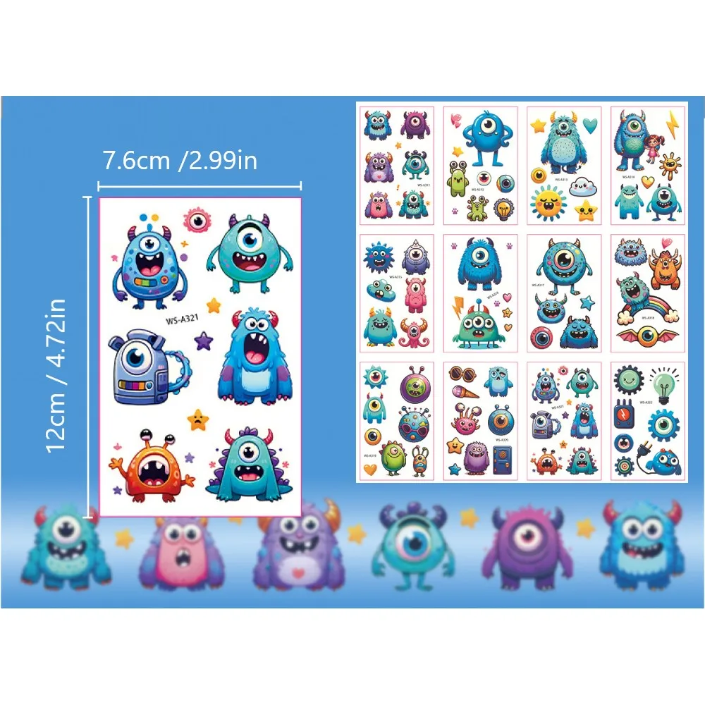 Monster Temporary Tattoos for Kids - More Than 120 Tattoos - Cute Cartoon Tattoos Sticker for Boy Girl Birthday Party Decoration 2