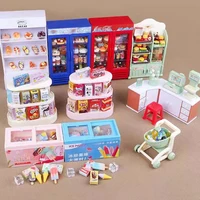 1/12 Dollhouse Shopping Basket Supermarket Cart Cash Register Miniature Furniture Kitchen Toy  Refrigerator Shelve Model Gift 1