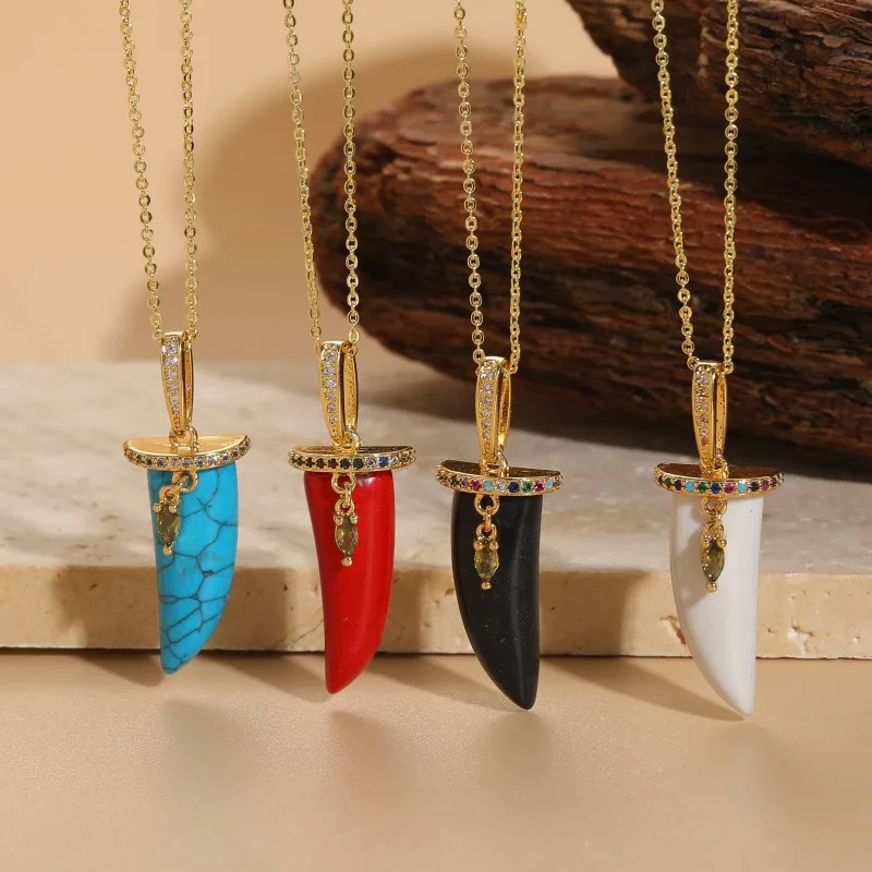 

2023 New Fashion Women Elegant Colorful Zircon Inlaid Resin Ivory Shaped Pendant Necklace Women Ins Luxury Party Necklace