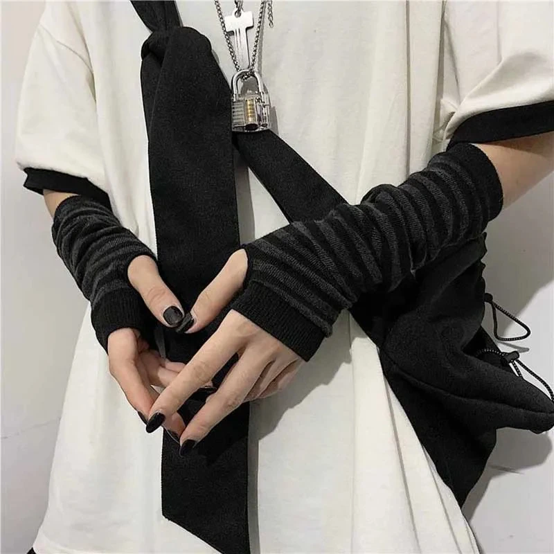 Outdoor Punk Long Fingerless Gloves Cuff For Women Men Outdoor Hip-hop Glove Elbow Mittens Cool Stretch Winter Arm Warmer Mitten