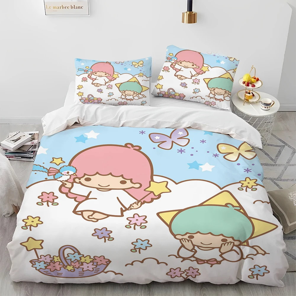 

3D Little Twin Star Sanrio Cartoon Comforter Bedding Set,Duvet Cover Bed Set Quilt Cover Pillowcase,Queen Bedding Set Adult Girl