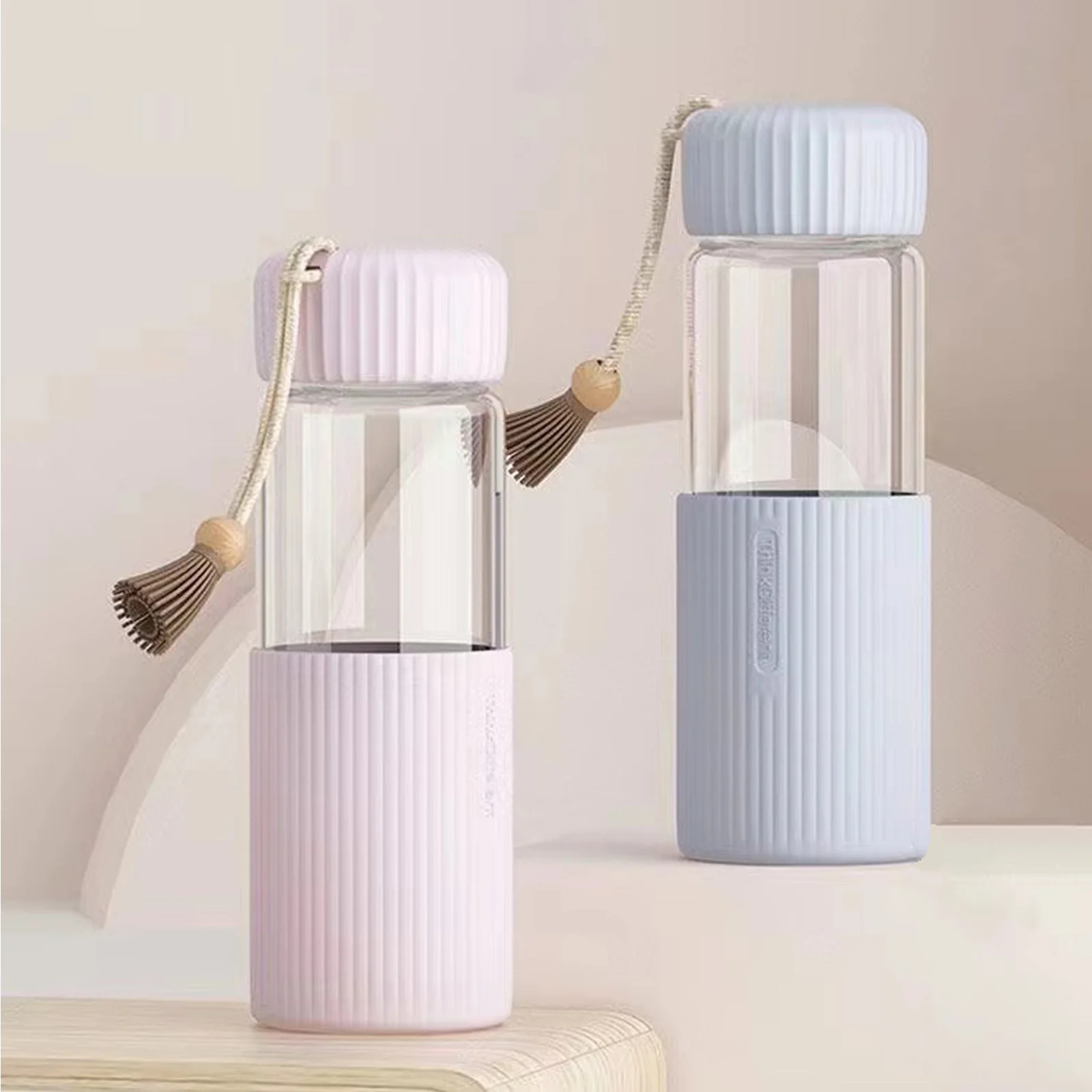 350ml Small Transparent Glass Water Bottles For Girls Creative Drink Kawaii Water Bottle With Student Portable Travel Tea Cup