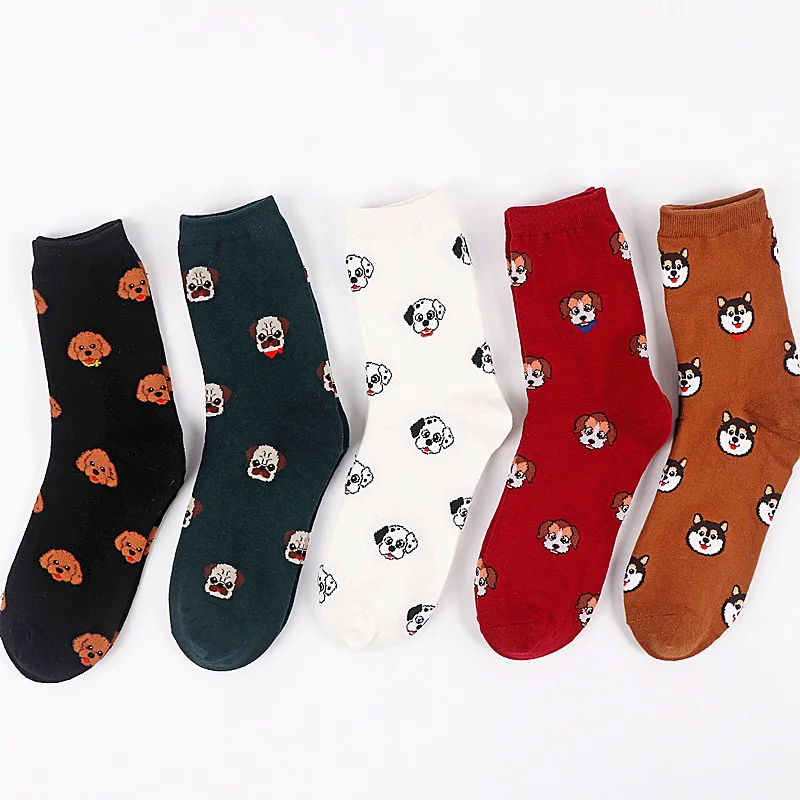 

New Spring Summer Women's Fashion Cartoon Creative Shiba Inu Dog Teddy Husky Pattern Combed Cotton Socks Women Home Floor Sox