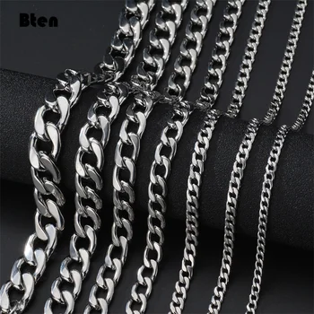 BTEN 1 piece Width 3mm/5mm/7mmCurb Cuban Link Chain Necklace for Men Women Basic Punk Stainless Steel Chain Chokers 1