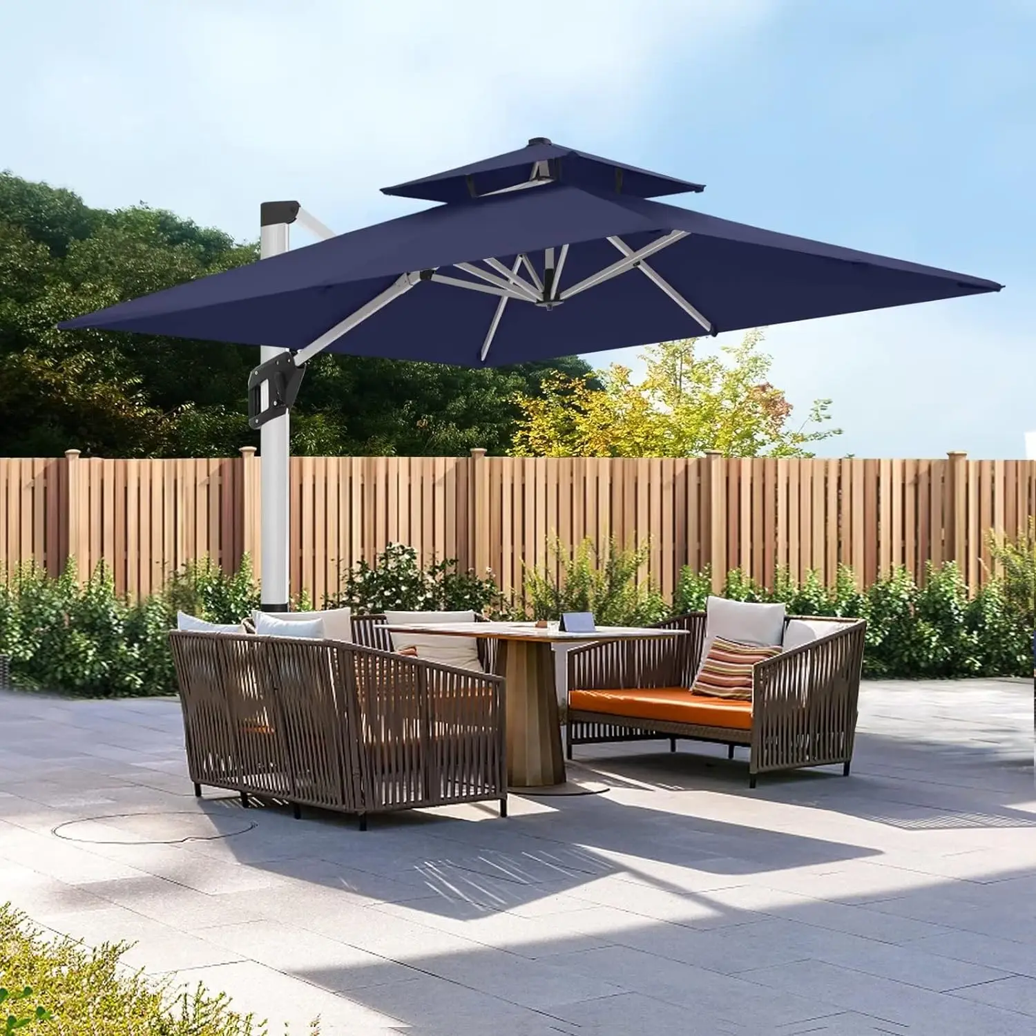 

10ft Patio Umbrella - Large Windproof Cantilever Umbrella with 360-degree Rotation,Fade-Resistant Outdoor Offset Square Umbrella