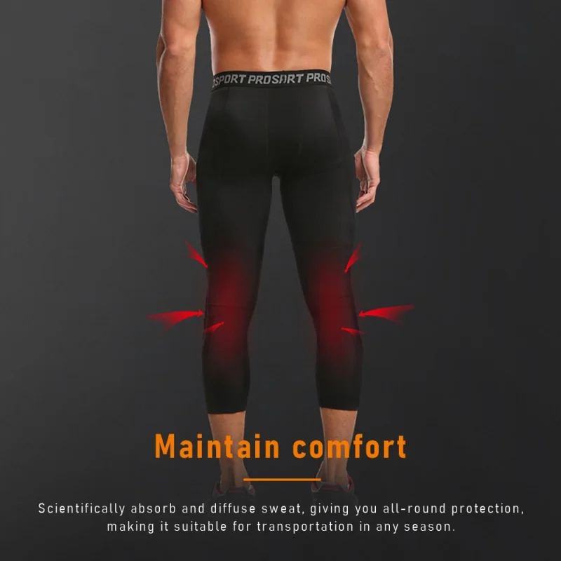 Casual Sports Pants 3/4 Tights Knee Pads Men Running