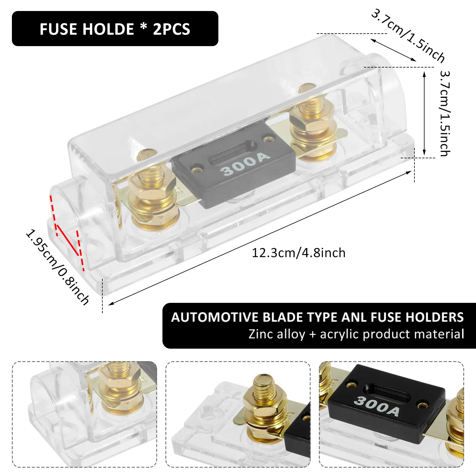 32V Car Blade Fuse Holder Transparent Case ANL Fuse Holder 1/0 /2/4AWG Auto Fuse Block for Car Audio Amplifier Solar System