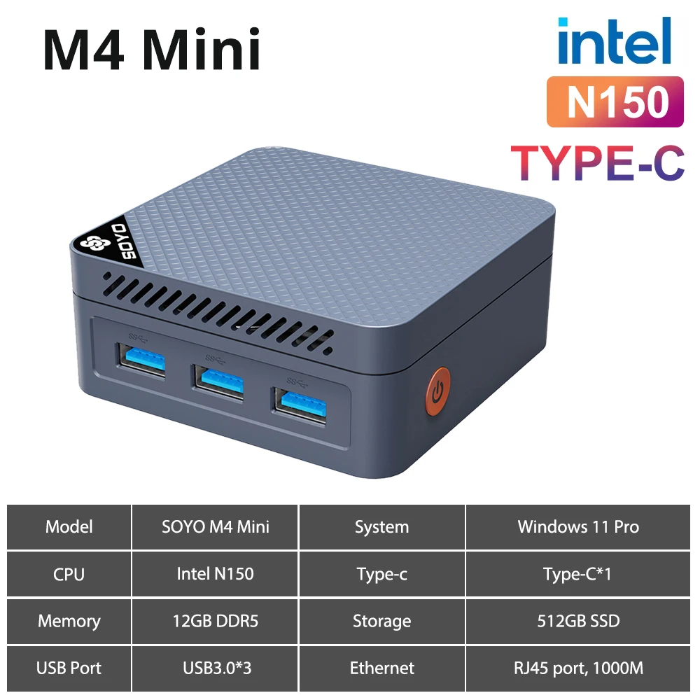 【新品】SOYO M4 Pro ミニPC 16GB+512GB WiFi6 SOYO Efficient M4 Pro Mini PC with Intel N150 N100 N95 CPU