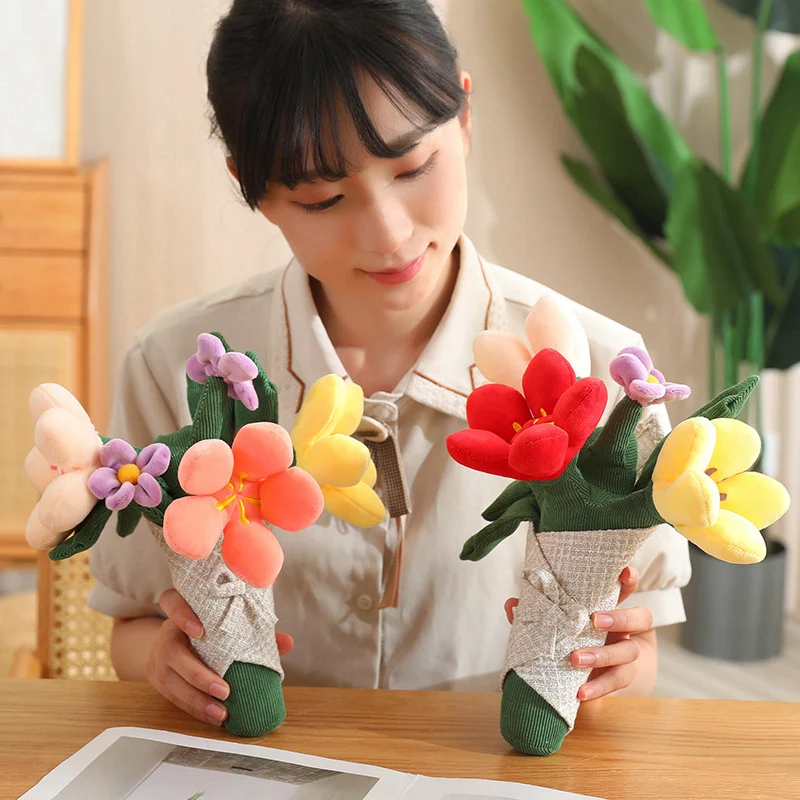 12/29CM 아름다운 꽃다발 화분에 심은 식물 플러시 장난감 꽃 인형 화분에 심은 펜던트 룸 자동차 장식 여자 친구 연인을위한 선물