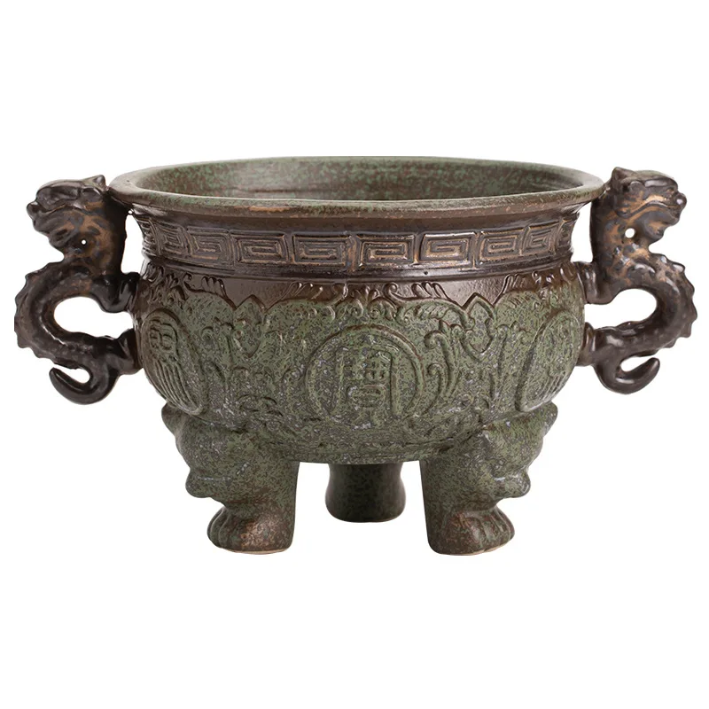 Antique Kiln Change Green Field Incense Stove Treasure Bowl Line Aromatherapy Furnace Consecrate Buddha Triangle Holder Ornament