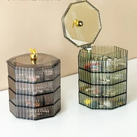 Rotating Jewelry Storage Box Makeup Storage Rack Bracelet Earring Round Plastic Organizer Boxes Holder Display Rack with Cover 1