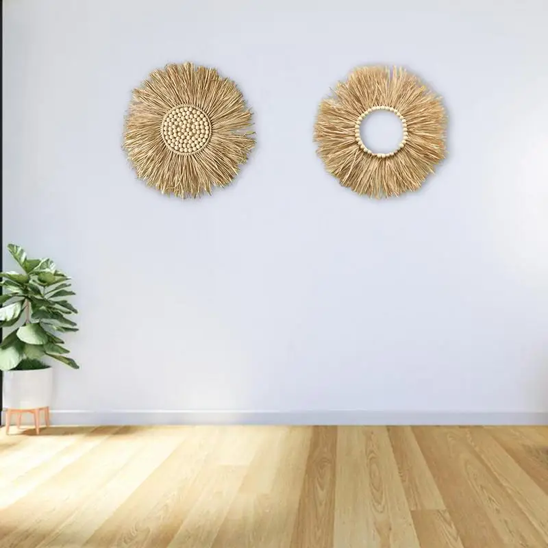 

Wall Decor Raffia Natural Straw Tassels Garland Furniture Background Woven Boho Macrame Hangings Wreath Artificial Decoration