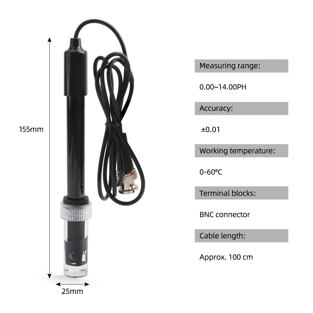 Yieryi Ph Replacement Probe Aquarium Hydroponic Laboratory Electrode Ph Meter Potential Test BNC Q9 Connector 1.2/3M Wire Probe 3