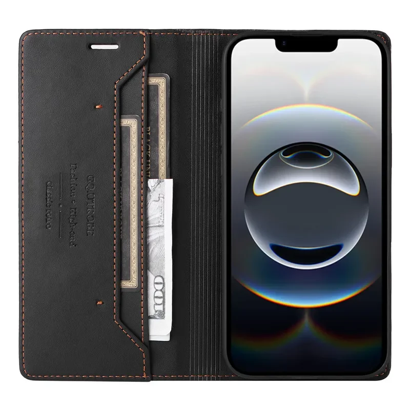 Magnetic Leather Anti-theft Wallet Phone Case with Card Holder and Flip Cover