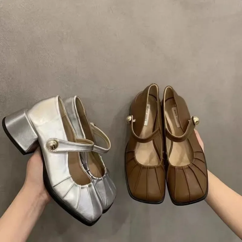 

Женские туфли в стиле ретро, новые туфли на толстой подошве, с закрытым носком, одна линия, туфли во французском стиле с пряжкой, весна-лето