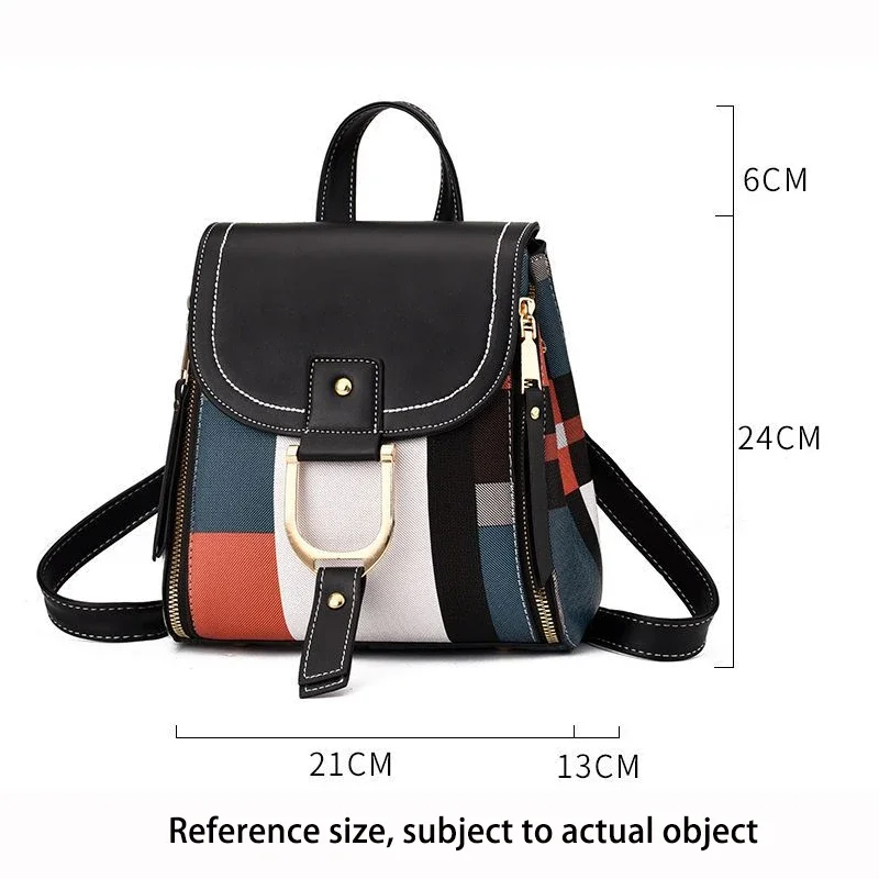 PU Leather Plaid Backpack Splicing Backpack for Women Multi-Function Knapsack Teenager School Bag Leisure Lock Backpack 6