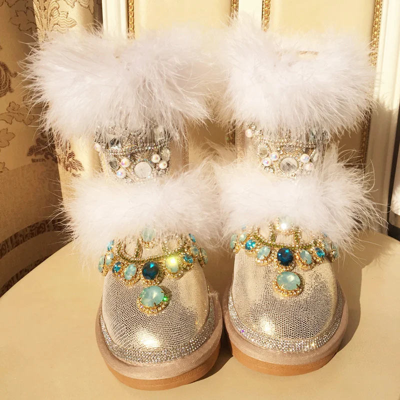 

Mid-calf boots Fox fur winter plus fleece warm hand custom fur integrated boots rhinediamond women 35-40