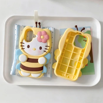 For iPhone 14 15 16 17 Pro Max 4 4S 5 5S SE 7 8 Plus X XS XR 11 12 13 Mini Lovely Flower Bee 3D Cartoon Silicone Phone Case 1