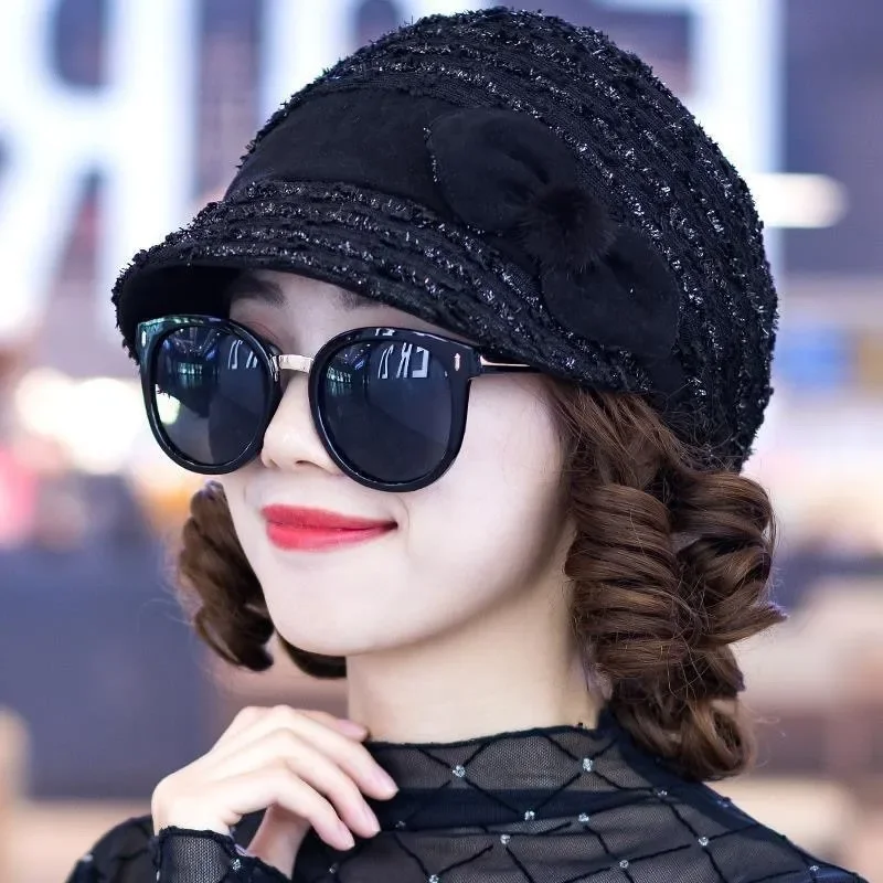 Middle-Aged And Elderly Women's Short Curly Wig And Hat Set Natural Realistic Fall/Winter Lace Net Cap With Hair