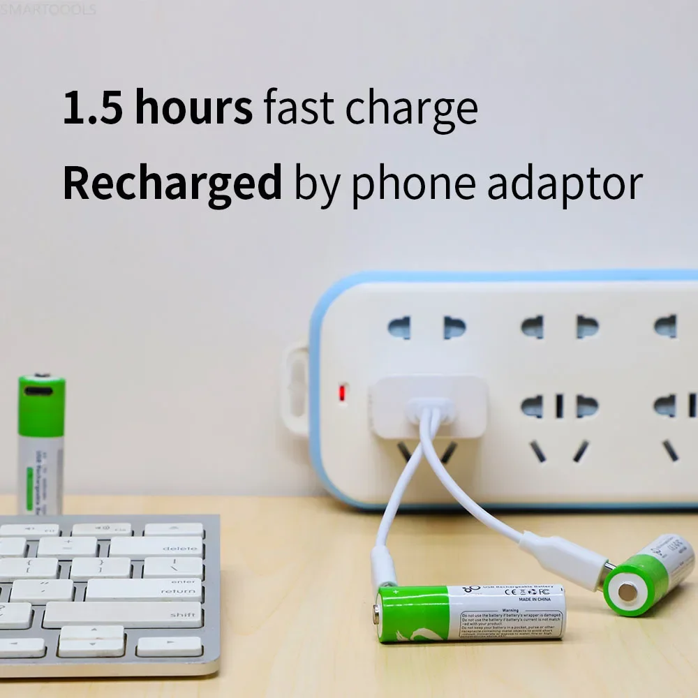 Rechargeable Lithium Batteries SMARTOOOLS USB AA 1.5V 2600 MWh