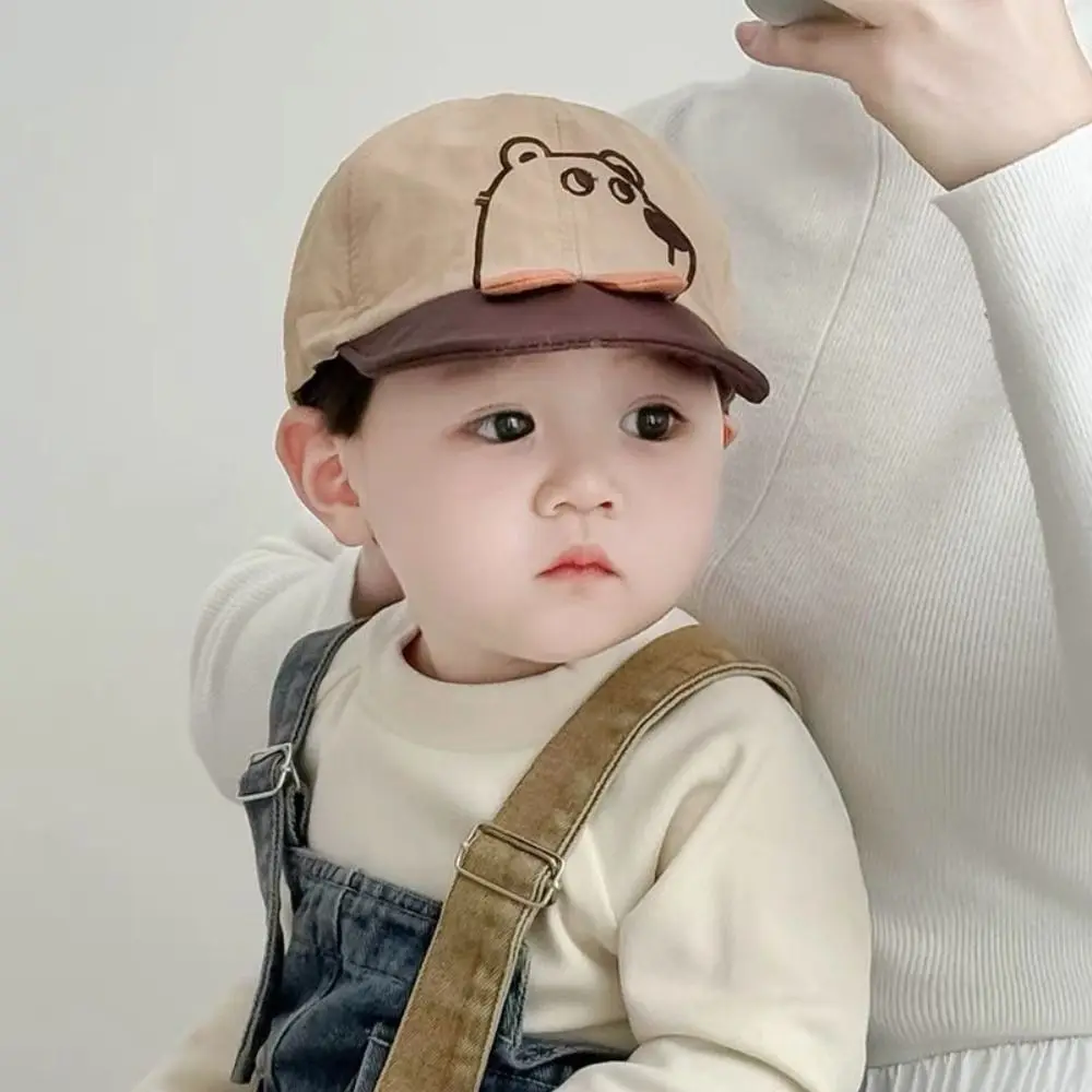 Summer Short Brim Cartoon Bear Baby Hat Quick Dry Casual Infant Sun Visor Hat Breathable Cotton Newborn Sun Hat Kids