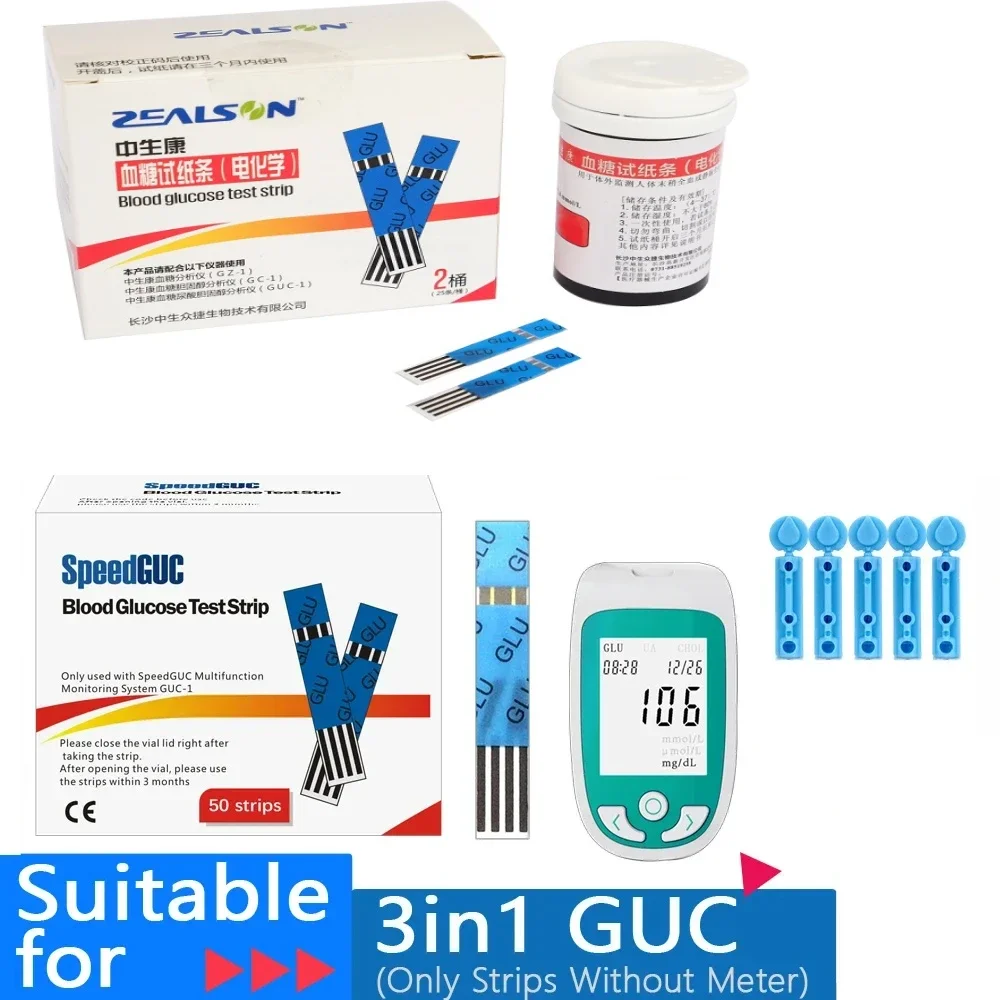 ZEALSON 50/100 PCS SpeedGuc GUC-1 Blood glucose Test strips for 3 in1 Multi-Function Diabetes Gout Device&Lancets blood glucose strips blood glucose lancets
