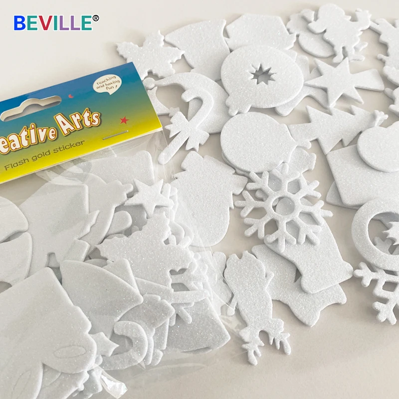 1bag/LOT.Mix glitter snowflake christmas tree foam stickers Xmas
