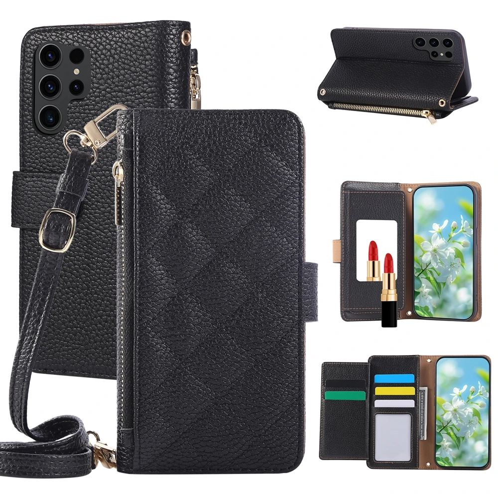 Leather Crossbody Wallet Phone Case with Cash and Card Holder and Adjustable Strap