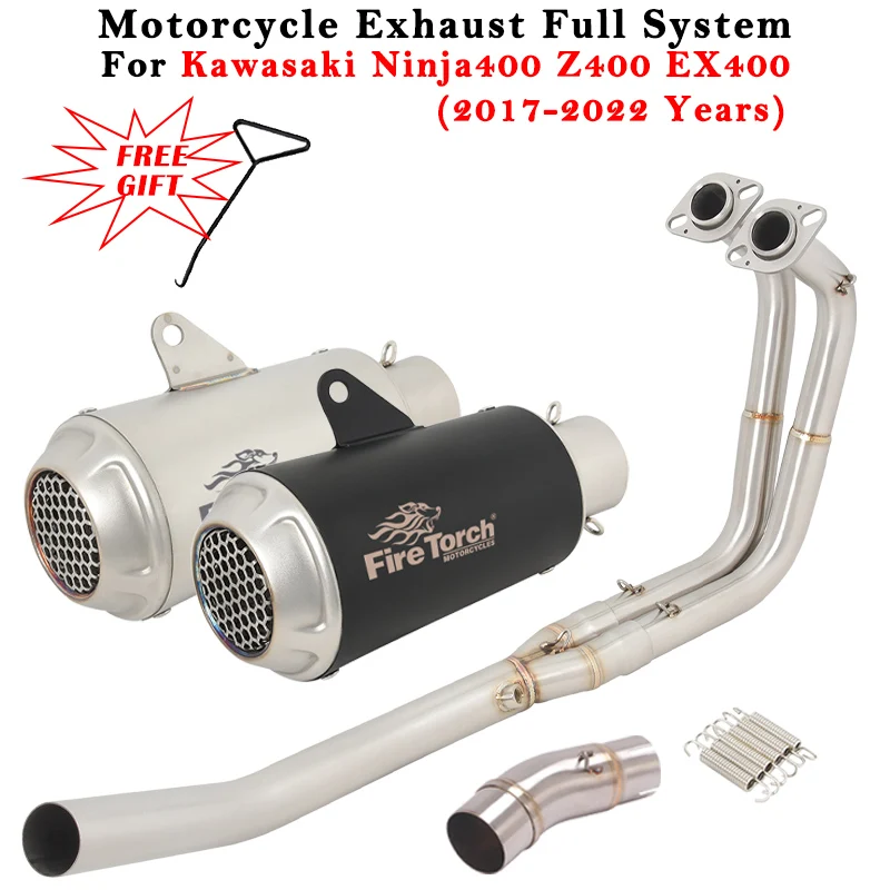 

Motorcycle Exhaust Escape Modified Full System Muffler Front Mid Link Pipe For KAWASAKI Ninja 400 Ninja400 Z400 EX400 2017- 2022