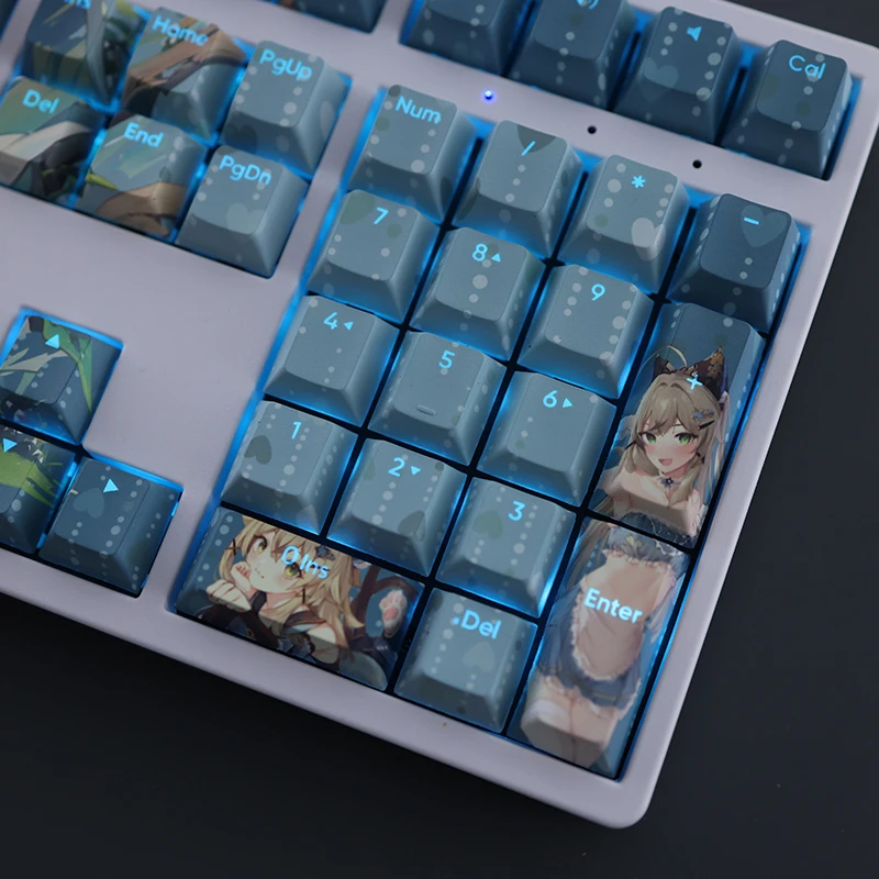 Genshin Impacto Kirara Keycap Tintura Pbt Subbed Anime Gaming Key Caps 61 87 104 108 Perfil Cereja - Imagem 6