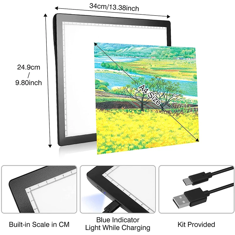 Rechargeable A4 Light Pad, Portable Wireless LED Tracing Light Box Powered  by Lithium Battery, Ultra-Thin Dimmable Light Board for Weeding Vinyl