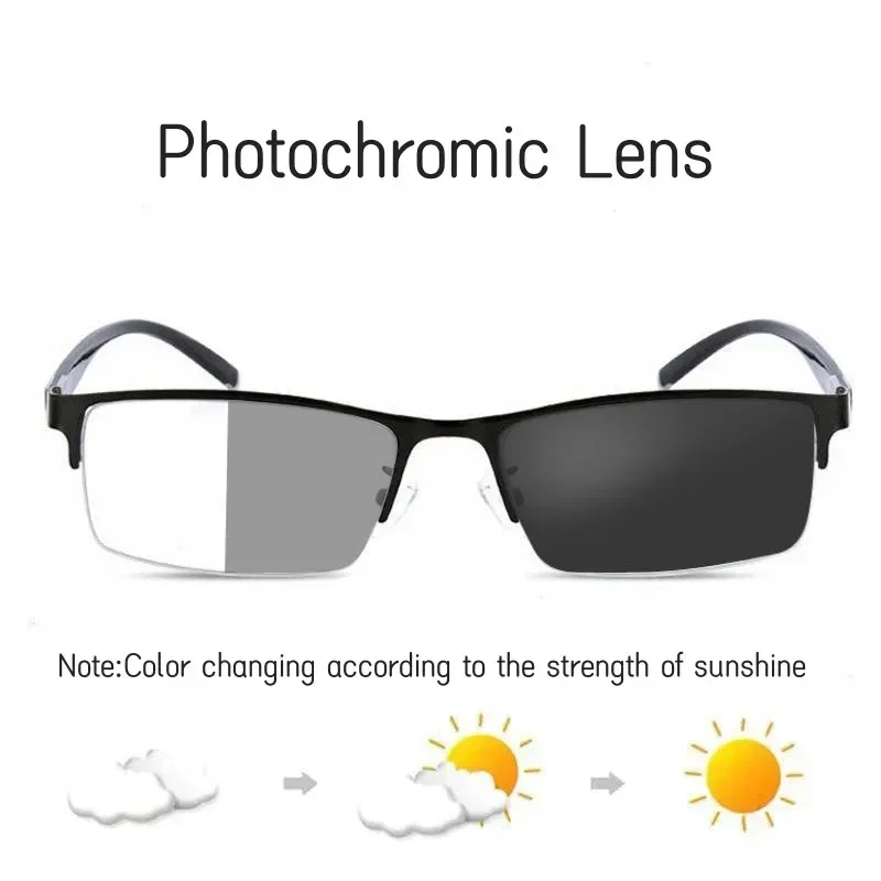 Half Frame Myopia Glasses Business Color-changing Male Female Near Sight Glasses Ultra Light Outdoor Driving Protection Glasses 2
