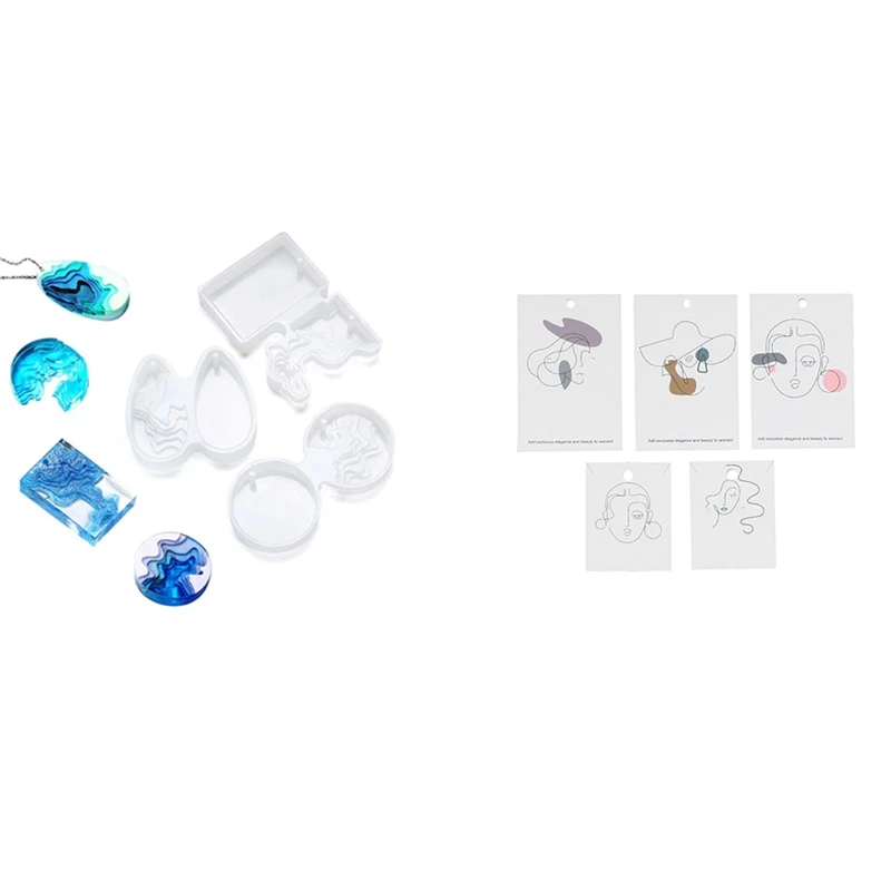 3PCS Island Resin Mold Epoxy Resin Silica Gel Mold With 100PCS Fashion Elegant Women Pattern Earring Display Card geometry shape coaster epoxy mold tray crystal molde silicona resina cup holder mat pad moldes silicone with dried flowers kit