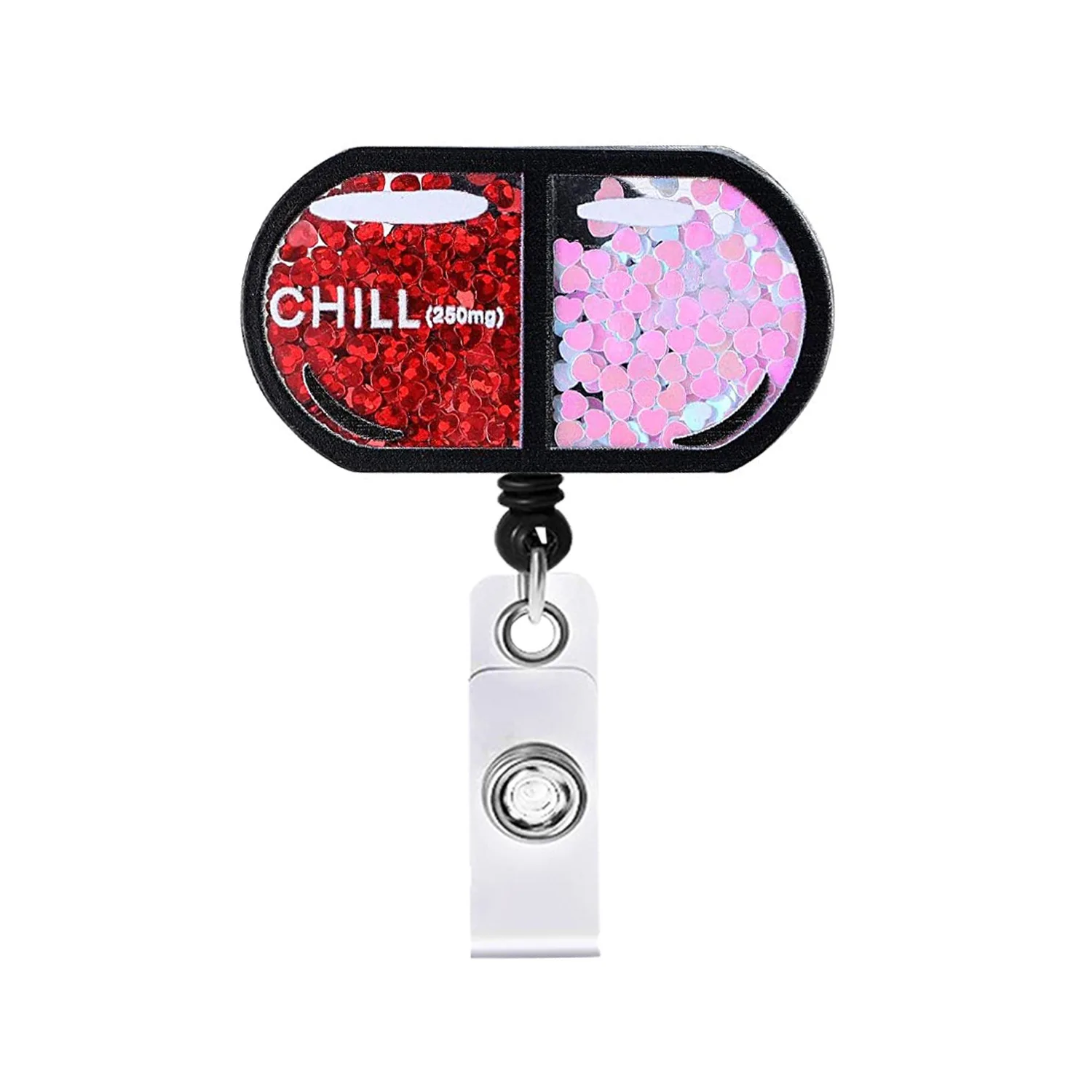 Acrylic Skeleton Quicksand Badge Holder Cartoon Syringe Pills Clothing Retractable Rotating Badge Reel for Doctor Nurse 4