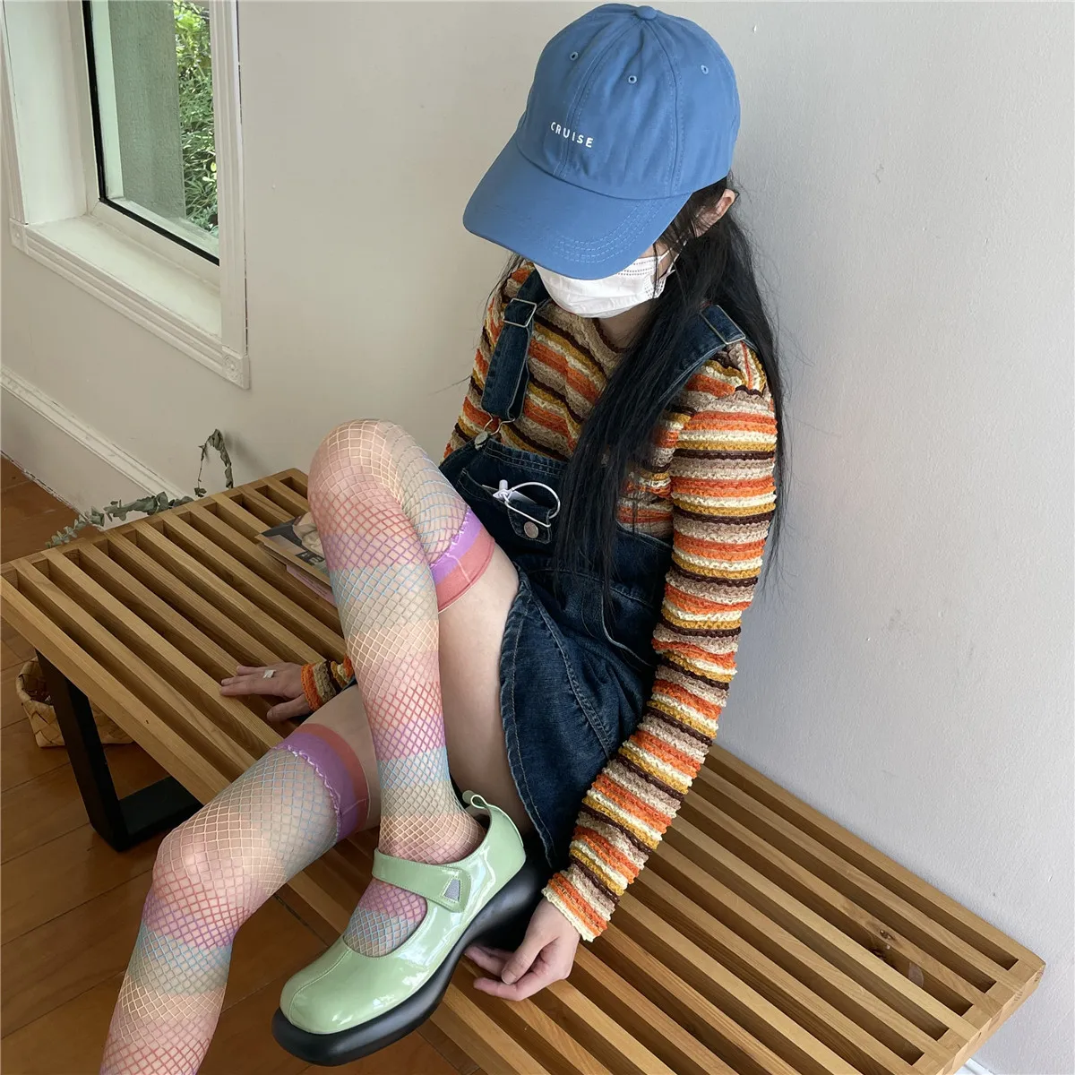 Hohe Qualität Frühling Sommer Mode Regenbogen Farbe Frau Mesh Über Knie Socken Bunte Y2K Oberschenkel Mesh Socken Lange Fishnet Strümpfe – Detail 13